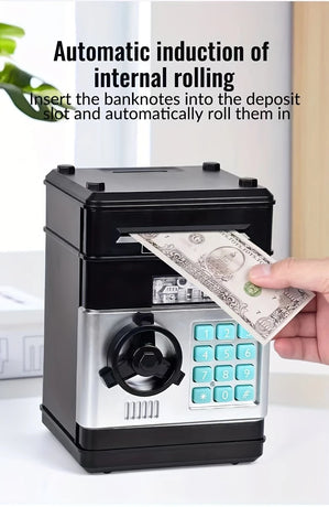 Children's Password Piggy Bank, Stores Coins & Paper Money, Auto Roll-Up, Sound & Light Interaction, Fosters Good Savings Habits. Battery Not Included.BLUE