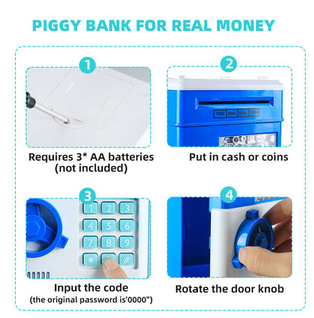BLACK Children's Password Piggy Bank, Stores Coins & Paper Money, Auto Roll-Up, Sound & Light Interaction, Fosters Good Savings Habits. Battery Not Included