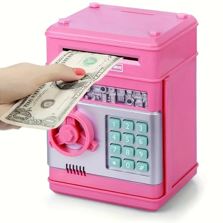 BLACK Children's Password Piggy Bank, Stores Coins & Paper Money, Auto Roll-Up, Sound & Light Interaction, Fosters Good Savings Habits. Battery Not Included
