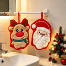 Christmas Hanging Hand Towel (2-Pack) | Coral Fleece Triple-Layer Thickened, 23×19cm Highly Absorbent, Fun Santa & Reindeer Double Design, Dual Use for Kitchen & Bathroom, Combines Practicality with Decoration