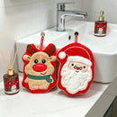 Christmas Hanging Hand Towel (2-Pack) | Coral Fleece Triple-Layer Thickened, 23×19cm Highly Absorbent, Fun Santa & Reindeer Double Design, Dual Use for Kitchen & Bathroom, Combines Practicality with Decoration