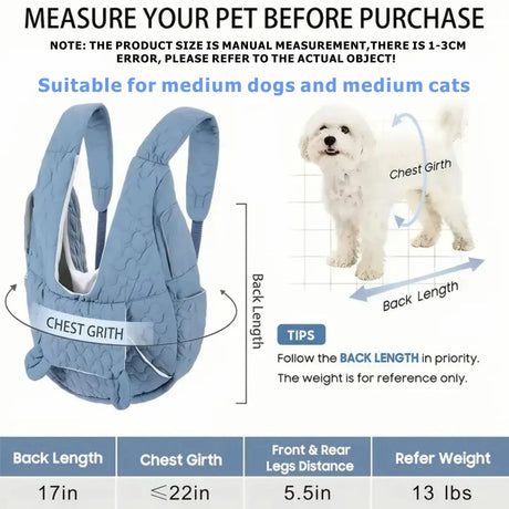 Pet Chest Carrier Front-Facing Backpack Small Dog Cat Breathable Carrier Hands-Free Sling(BLUE)