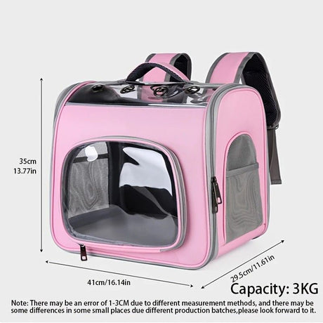 Pet Backpack Portable Transparent Foldable Comfort Design Hands-Free Travel for Cats Small Dogs(PINK)