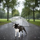 Bendable transparent pet umbrella with leash chain, rain or shine, one umbrella for outdoor pet walks