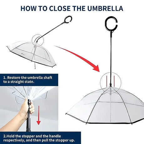 Bendable transparent pet umbrella with leash chain, rain or shine, one umbrella for outdoor pet walks