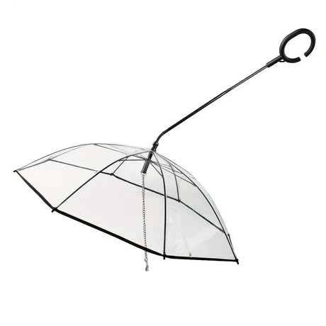 Bendable transparent pet umbrella with leash chain, rain or shine, one umbrella for outdoor pet walks