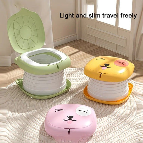 Car Folding Potty, cute cartoon design, folds in seconds for easy carrying, widened seat ring for comfort and stability, suitable for both home and travel.(pink)