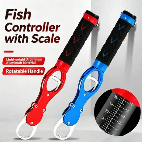 Aluminum Alloy Fish Control & Weighing Tool – Curved Jaw Anti-slip Lock, 18KG Instant Reading Scale(BLUE)