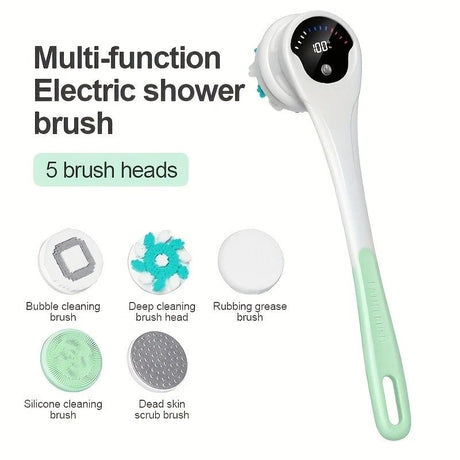 Multi-Function Electric Body Brush: 360° Rotation, Auto-Cleaning, 5 Brush Heads, 3-Speed Adjustment, Wet & Dry Use for Home Spa Experience.pink