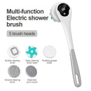 Multi-Function Electric Body Brush: 360° Rotation, Auto-Cleaning, 5 Brush Heads, 3-Speed Adjustment, Wet & Dry Use for Home Spa Experience.pink