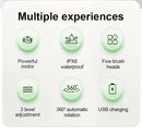 Multi-Function Electric Body Brush: 360° Rotation, Auto-Cleaning, 5 Brush Heads, 3-Speed Adjustment, Wet & Dry Use for Home Spa Experience.GREY
