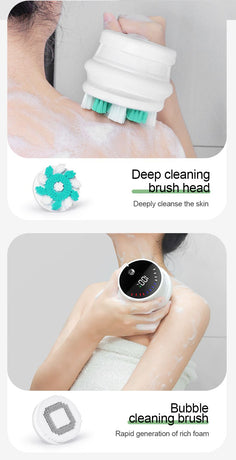 Multi-Function Electric Body Brush: 360° Rotation, Auto-Cleaning, 5 Brush Heads, 3-Speed Adjustment, Wet & Dry Use for Home Spa Experience.GREEN