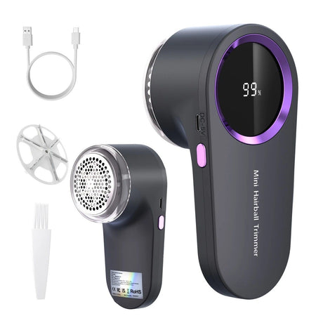 USB rechargeable fabric shaver, digital display portable design, long-lasting battery for home and travel, easily removes pills from clothes and socks.(WHITE)