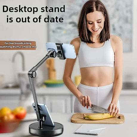 Robust and Adjustable Carbon Steel Phone Holder – Features a 360° Rotating Flexible Long Arm, Durable Carbon Steel Cantilever Base, Perfect for Watching TV Shows, Live Streaming, and Taking Selfies [Black]