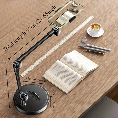 Robust and Adjustable Carbon Steel Phone Holder – Features a 360° Rotating Flexible Long Arm, Durable Carbon Steel Cantilever Base, Perfect for Watching TV Shows, Live Streaming, and Taking Selfies [Black]