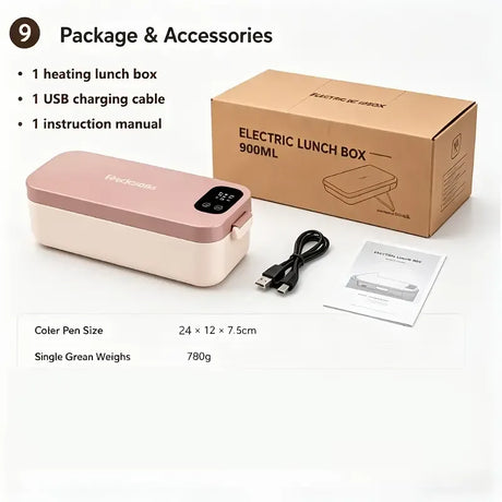 900ml Cordless Heating Lunch Box, 7200mAh Long Battery Life, Portable Meal Warmer (GREY)