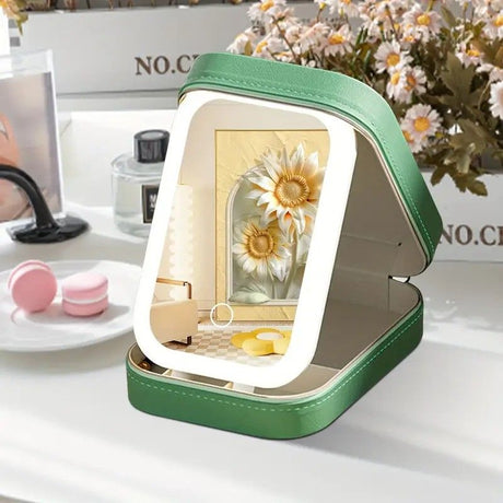 Portable 3-Light LED Makeup Mirror with Organizer – Travel Vanity Case, Rechargeable Touch Control Makeup Box for Home & Travel(pink)