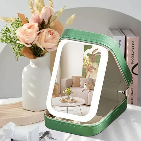 Portable 3-Light LED Makeup Mirror with Organizer – Travel Vanity Case, Rechargeable Touch Control Makeup Box for Home & Travel(pink)