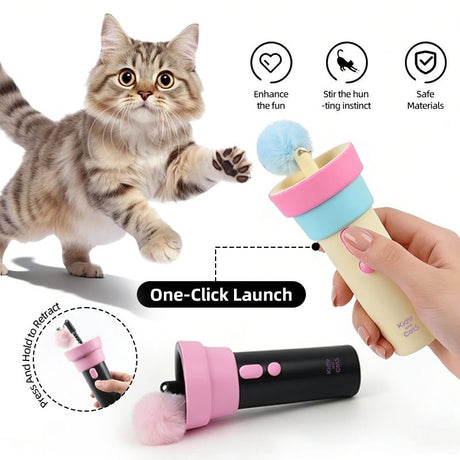 Electric Cat Fishing Wand Toy: One-Button Launch with Spring Retraction, the Perfect Stress-Relief Toy for Human-Pet Interaction/[Gift battery *2+ replacement head *2+ screwdriver]