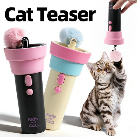 Electric Cat Fishing Wand Toy: One-Button Launch with Spring Retraction, the Perfect Stress-Relief Toy for Human-Pet Interaction/[Gift battery *2+ replacement head *2+ screwdriver]