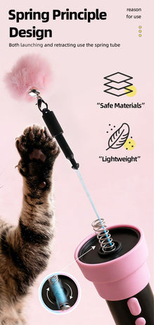 Electric Cat Fishing Wand Toy: One-Button Launch with Spring Retraction, the Perfect Stress-Relief Toy for Human-Pet Interaction/[Gift battery *2+ replacement head *2+ screwdriver]