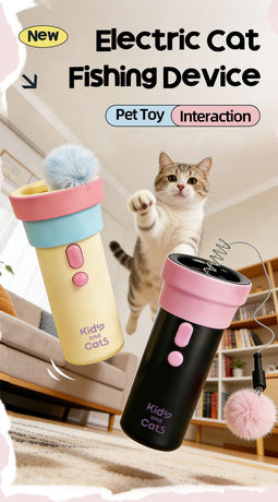 Electric Cat Fishing Wand Toy: One-Button Launch with Spring Retraction, the Perfect Stress-Relief Toy for Human-Pet Interaction/[Gift battery *2+ replacement head *2+ screwdriver]