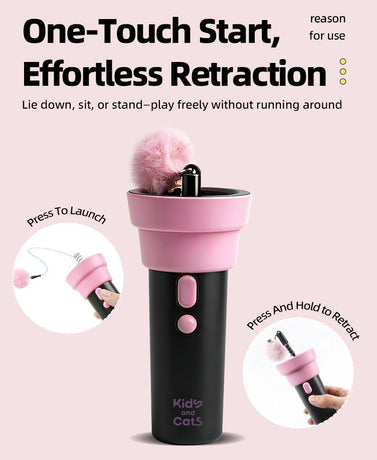 Electric Cat Fishing Wand Toy: One-Button Launch with Spring Retraction, the Perfect Stress-Relief Toy for Human-Pet Interaction/[Gift battery *2+ replacement head *2+ screwdriver]
