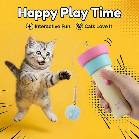 Electric Cat Fishing Wand Toy: One-Button Launch with Spring Retraction, the Perfect Stress-Relief Toy for Human-Pet Interaction/Black [gift battery *2+ replacement head *2+ screwdriver]