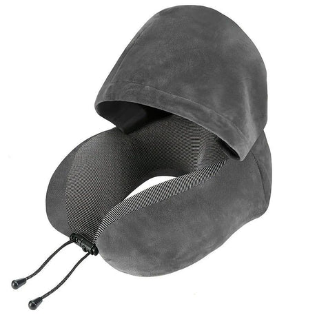 Outdoor Travel Car Pillow, 1pc Memory Foam Hooded U-shaped Neck Pillow, Washable, Neck Pillow with Hood.(black)