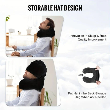 Outdoor Travel Car Pillow, 1pc Memory Foam Hooded U-shaped Neck Pillow, Washable, Neck Pillow with Hood.navy blue