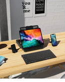 Adjustable laptop stand, designed for 17.3-inch laptops, a portable stand that allows for height adjustment on the desk, and comes with a dedicated phone holder.