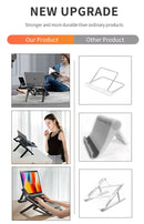 Adjustable laptop stand, designed for 17.3-inch laptops, a portable stand that allows for height adjustment on the desk, and comes with a dedicated phone holder.