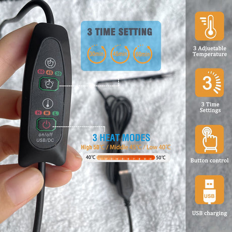 3-Setting Electric Heating Shawl | USB Rapid Warming, Portable & Machine Washable, Multifunctional Warming Blanket for Home, Office & Travel