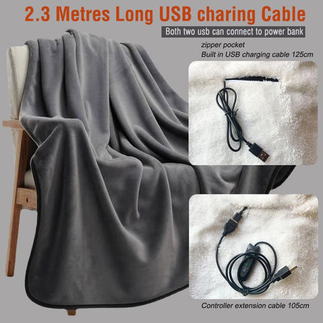 3-Setting Electric Heating Shawl | USB Rapid Warming, Portable & Machine Washable, Multifunctional Warming Blanket for Home, Office & Travel
