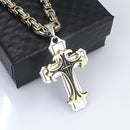 golden Men's Vintage Flat Handmade Necklace with Multi-layered Stainless Steel Pendant Jewelry Accessory.