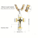 golden Men's Vintage Flat Handmade Necklace with Multi-layered Stainless Steel Pendant Jewelry Accessory.