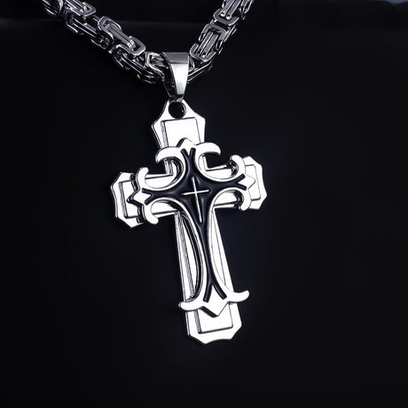 golden Men's Vintage Flat Handmade Necklace with Multi-layered Stainless Steel Pendant Jewelry Accessory.