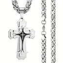 silver  Men's Vintage Flat Handmade Necklace with Multi-layered Stainless Steel Pendant Jewelry Accessory.