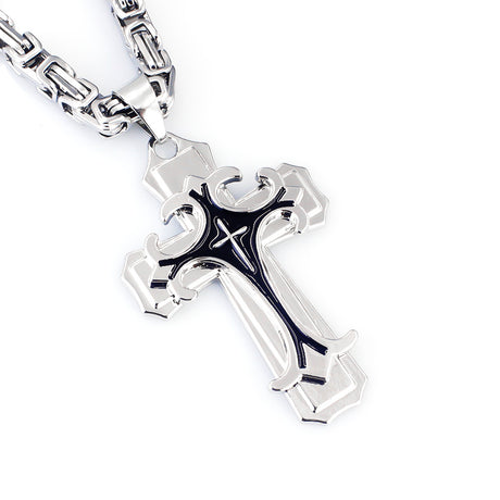 silver  Men's Vintage Flat Handmade Necklace with Multi-layered Stainless Steel Pendant Jewelry Accessory.