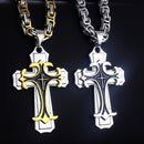 silver  Men's Vintage Flat Handmade Necklace with Multi-layered Stainless Steel Pendant Jewelry Accessory.