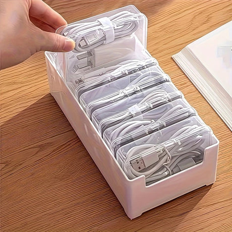 Transparent cable organizer, 7 small + 1 large combo design. Lightweight and durable, stores data cables and chargers, keeps desktop tidy. Ideal storage solution for both home and office.