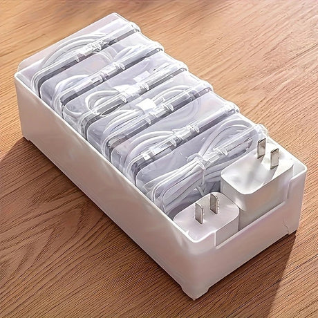 Transparent cable organizer, 7 small + 1 large combo design. Lightweight and durable, stores data cables and chargers, keeps desktop tidy. Ideal storage solution for both home and office.