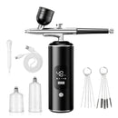 Black Portable Wireless Airbrush Kit, ideal for nail art, painting, cake decoration, and makeup. Rechargeable design, perfect for both amateurs and professionals.