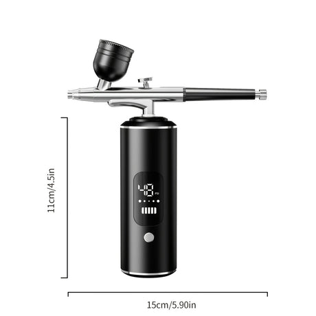 Black Portable Wireless Airbrush Kit, ideal for nail art, painting, cake decoration, and makeup. Rechargeable design, perfect for both amateurs and professionals.