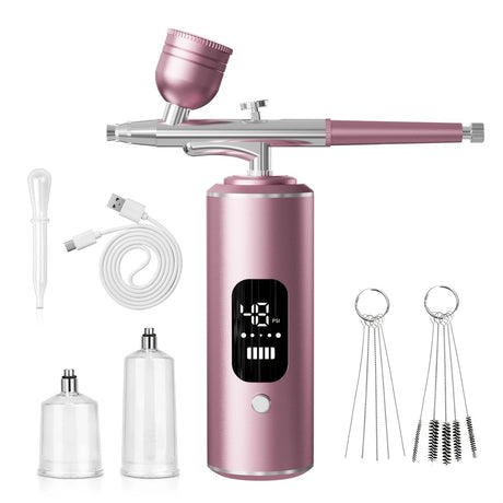 Black Portable Wireless Airbrush Kit, ideal for nail art, painting, cake decoration, and makeup. Rechargeable design, perfect for both amateurs and professionals.