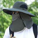 Army Green .Extra Wide Fishing Hat with Detachable Sun Visor and Neck Guard - The Perfect Choice for Summer Fishing, Hiking, and Outdoor Activities.