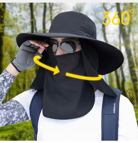 Army Green .Extra Wide Fishing Hat with Detachable Sun Visor and Neck Guard - The Perfect Choice for Summer Fishing, Hiking, and Outdoor Activities.