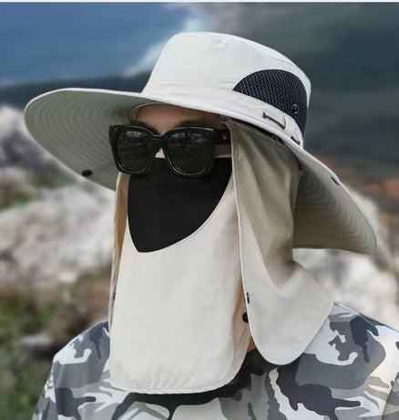 Army Green .Extra Wide Fishing Hat with Detachable Sun Visor and Neck Guard - The Perfect Choice for Summer Fishing, Hiking, and Outdoor Activities.