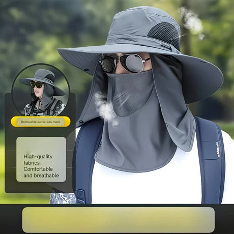 black,Extra Wide Fishing Hat with Detachable Sun Visor and Neck Guard - The Perfect Choice for Summer Fishing, Hiking, and Outdoor Activities
