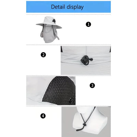 black,Extra Wide Fishing Hat with Detachable Sun Visor and Neck Guard - The Perfect Choice for Summer Fishing, Hiking, and Outdoor Activities